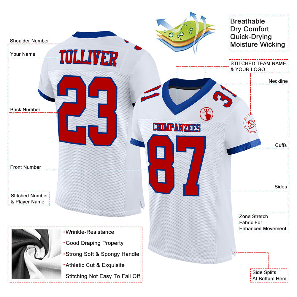 Custom White Red-Royal Mesh Authentic Football Jersey view 2