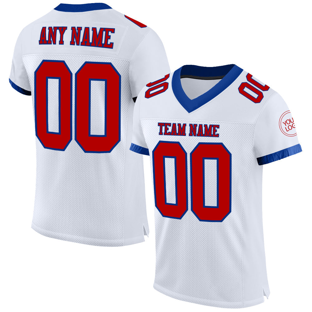 Custom White Red-Royal Mesh Authentic Football Jersey - Main View
