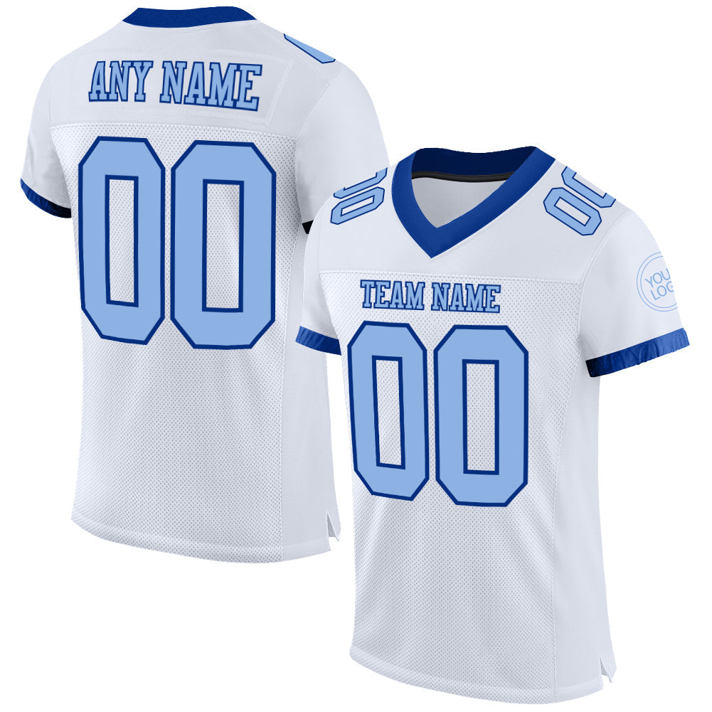 Custom White Light Blue-Royal Mesh Authentic Football Jersey - Main View