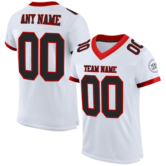 Custom White Black-Red Mesh Authentic Football Jersey - Main View