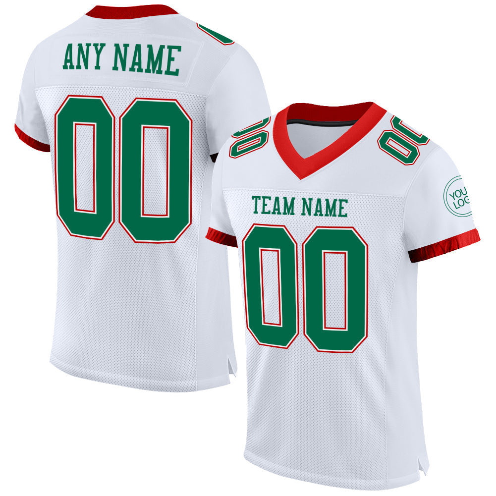 Custom White Kelly Green-Red Mesh Authentic Football Jersey - Main View