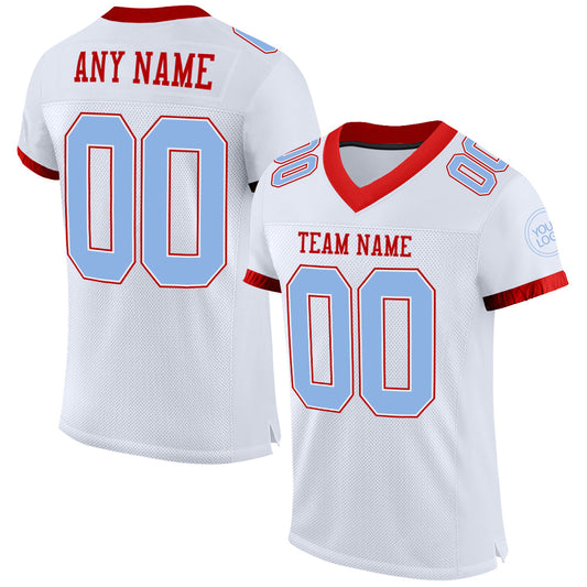 Custom White Light Blue-Red Mesh Authentic Football Jersey - Main View