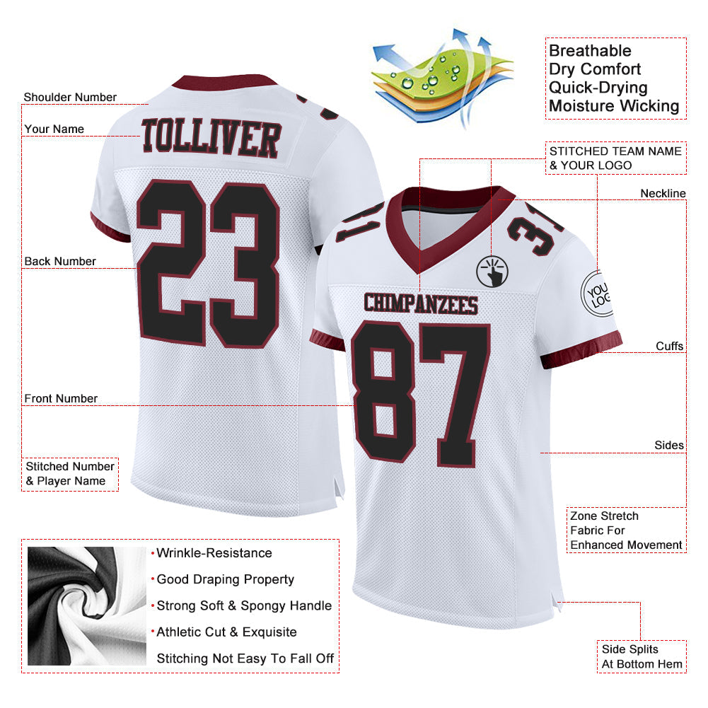 Custom White Black-Burgundy Mesh Authentic Football Jersey view 2
