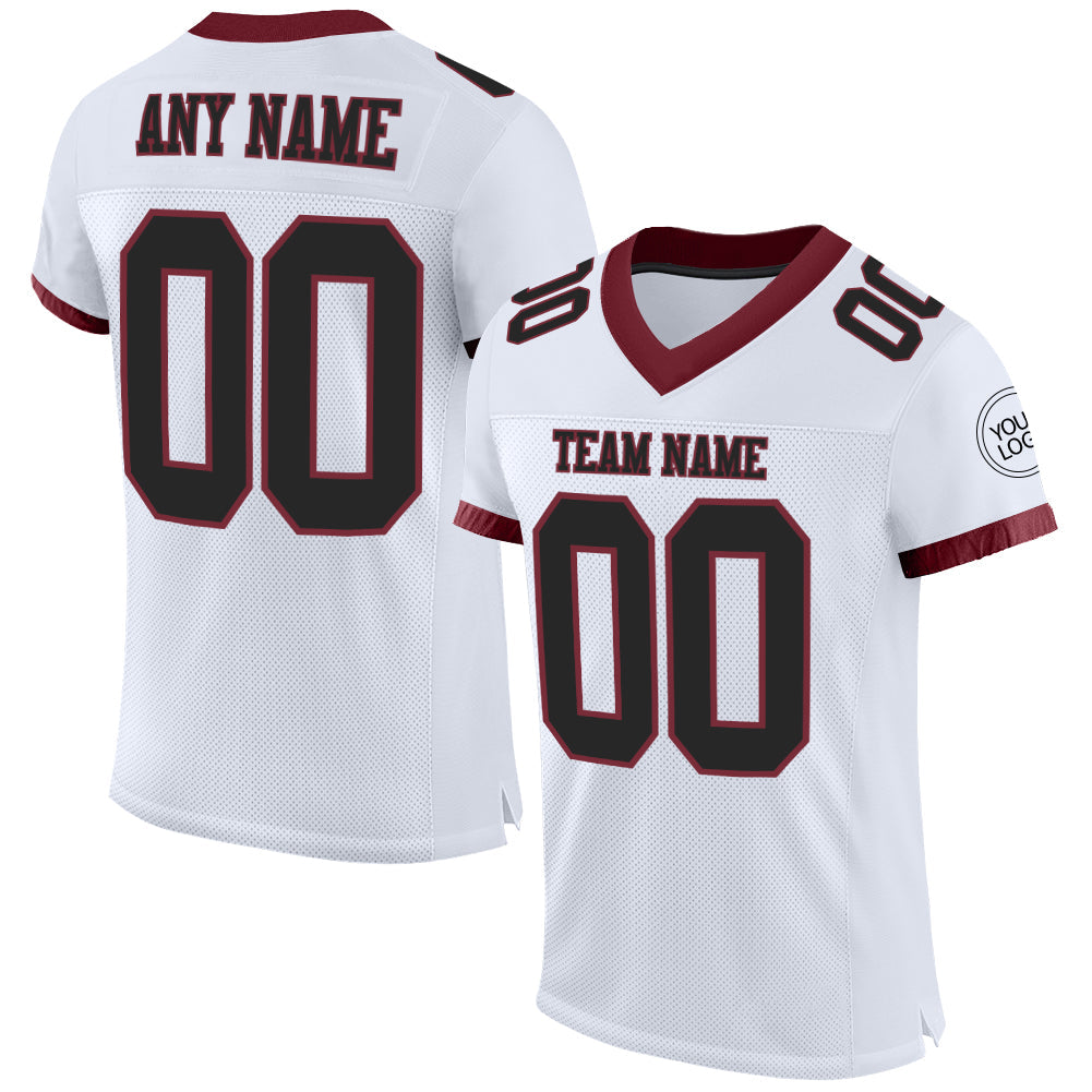 Custom White Black-Burgundy Mesh Authentic Football Jersey - Main View