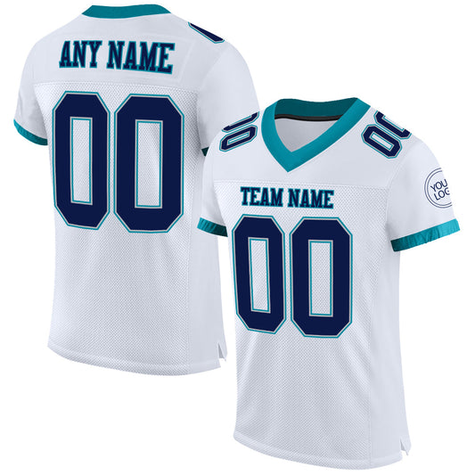 Custom White Navy Gray-Teal Mesh Authentic Football Jersey - Main View