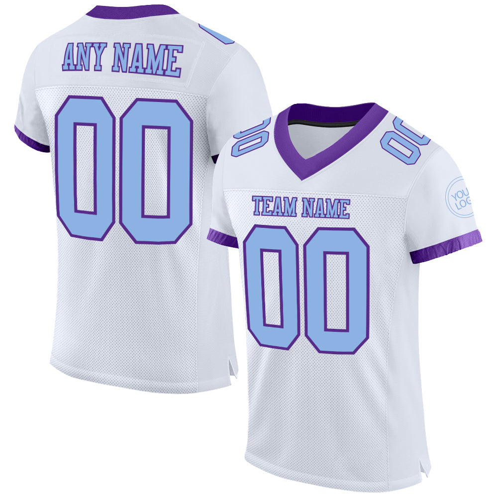 Custom White Light Blue-Purple Mesh Authentic Football Jersey - Main View