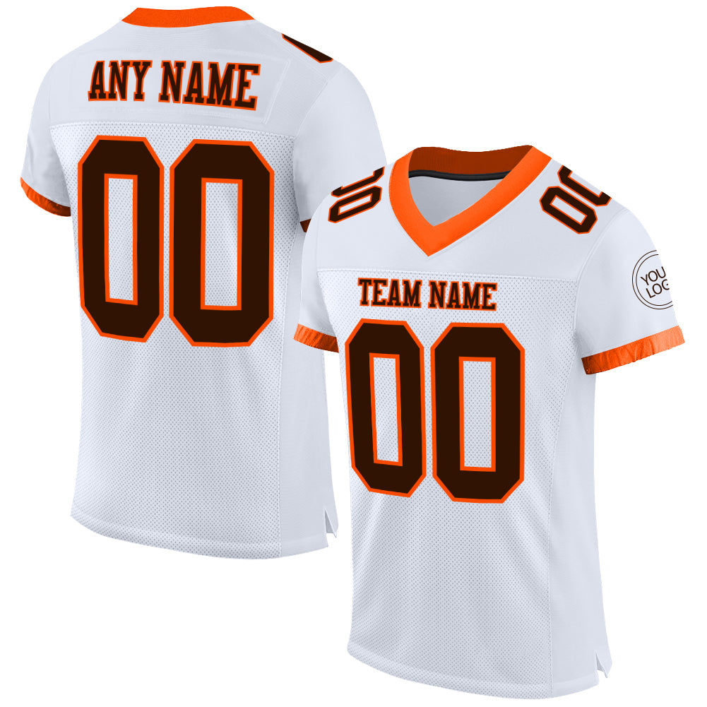 Custom White Brown-Orange Mesh Authentic Football Jersey - Main View