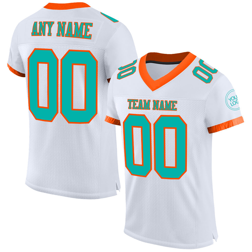 Custom White Aqua-Orange Mesh Authentic Football Jersey - Main View