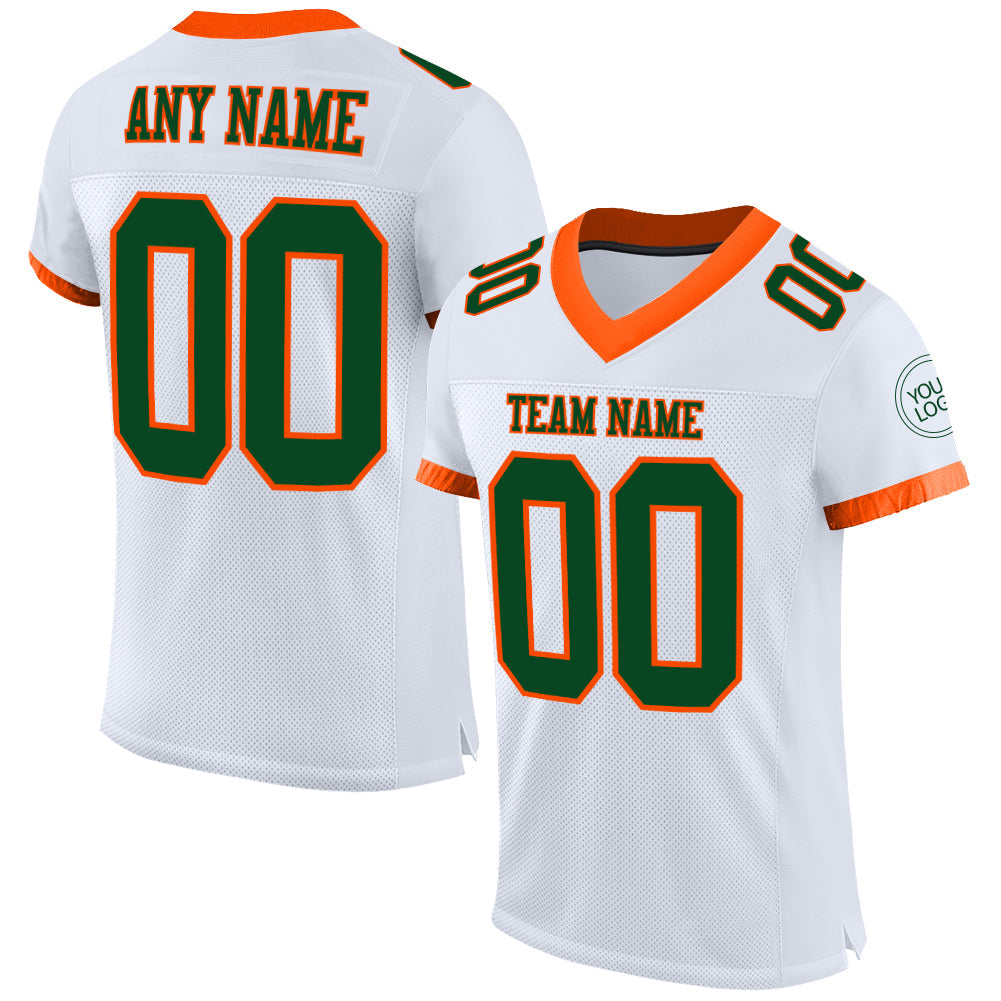 Custom White Green-Orange Mesh Authentic Football Jersey - Main View