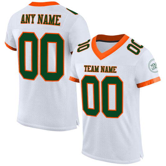 Custom White Green-Orange Mesh Authentic Football Jersey - Main View