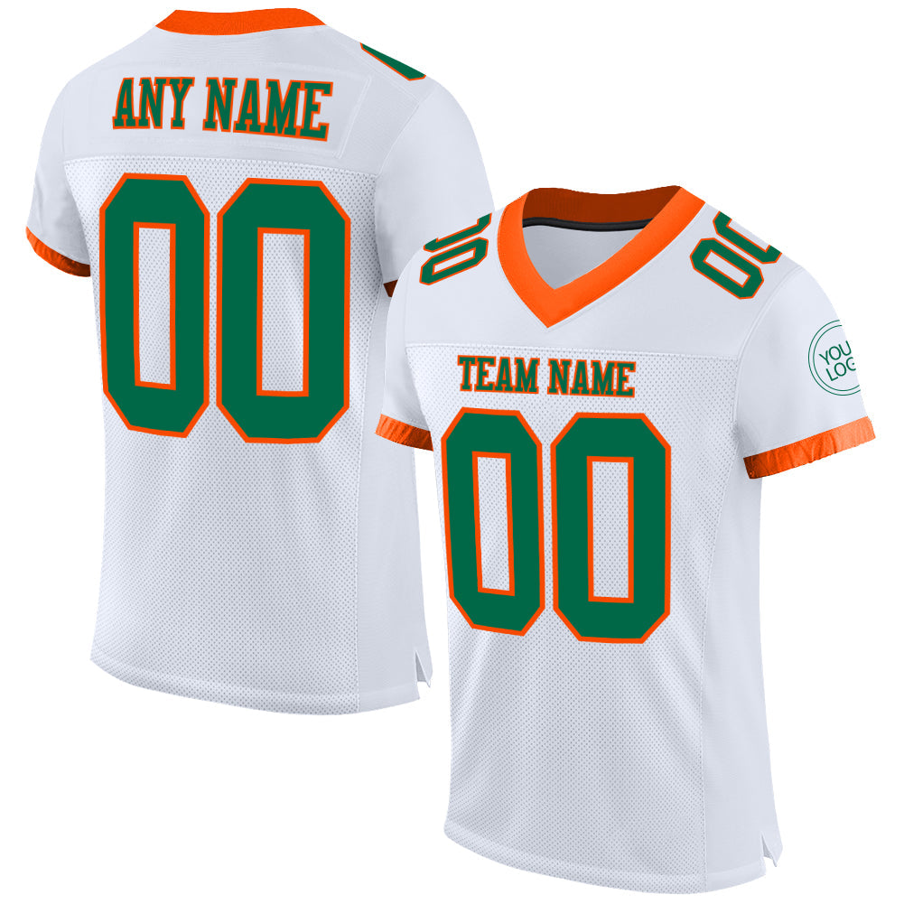 Custom White Kelly Green-Orange Mesh Authentic Football Jersey - Main View