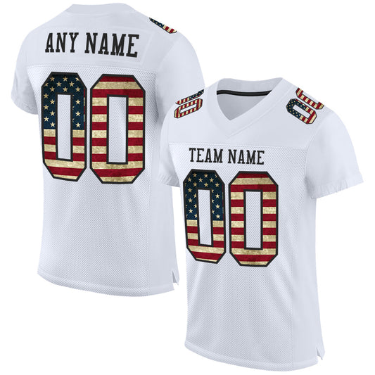 Custom White Vintage USA Flag-Black Mesh Authentic Football Jersey - Main View