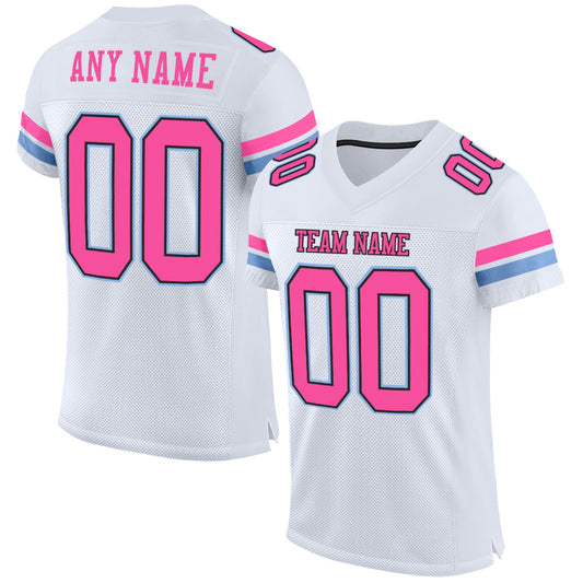 Custom White Pink Black-Light Blue Mesh Authentic Football Jersey - Main View