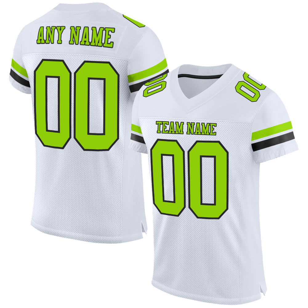 Custom White Neon Green-Black Mesh Authentic Football Jersey - Main View