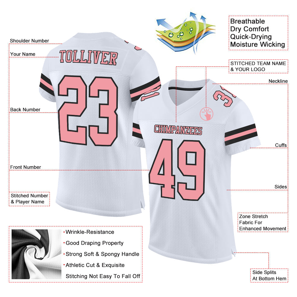 Custom White Medium Pink-Black Mesh Authentic Football Jersey view 2
