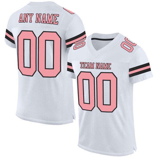 Custom White Medium Pink-Black Mesh Authentic Football Jersey - Main View