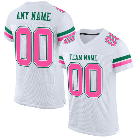 Custom White Pink-Kelly Green Mesh Authentic Football Jersey - Main View