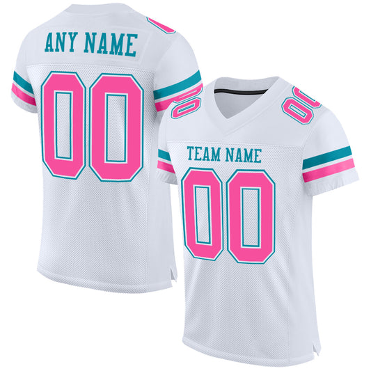Custom White Pink-Teal Mesh Authentic Football Jersey - Main View
