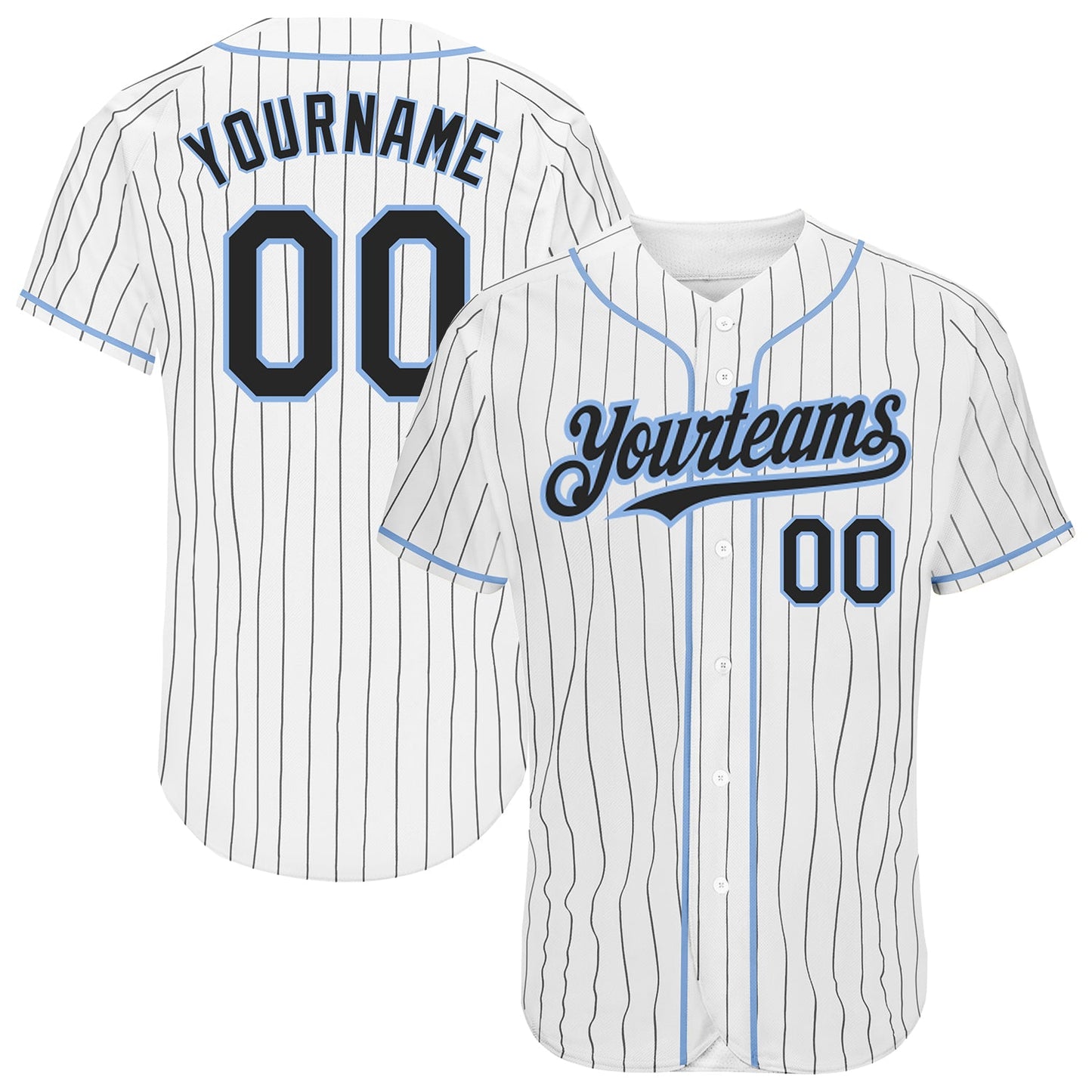 Custom White Black Pinstripe Light Blue Authentic Baseball Jersey - Main View