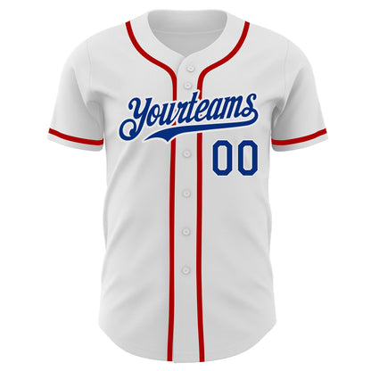 Custom White Royal-Red Authentic Baseball Jersey view 2