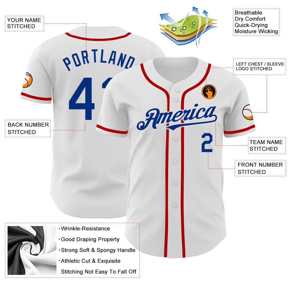 Custom White Royal-Red Authentic Baseball Jersey view 3