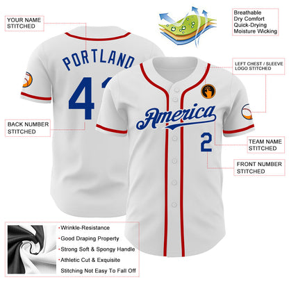 Custom White Royal-Red Authentic Baseball Jersey view 3