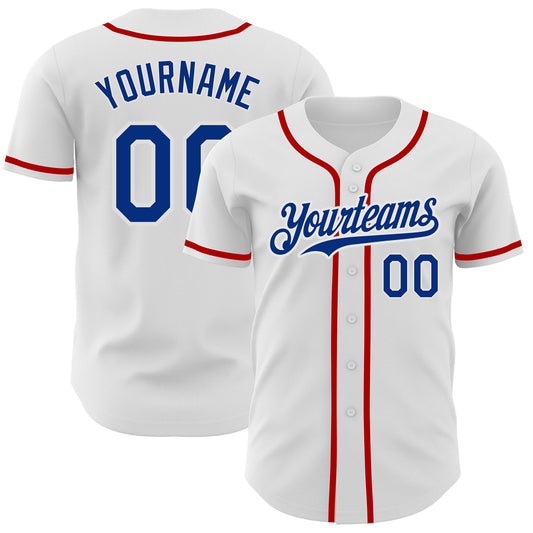 Custom White Royal-Red Authentic Baseball Jersey - Main View