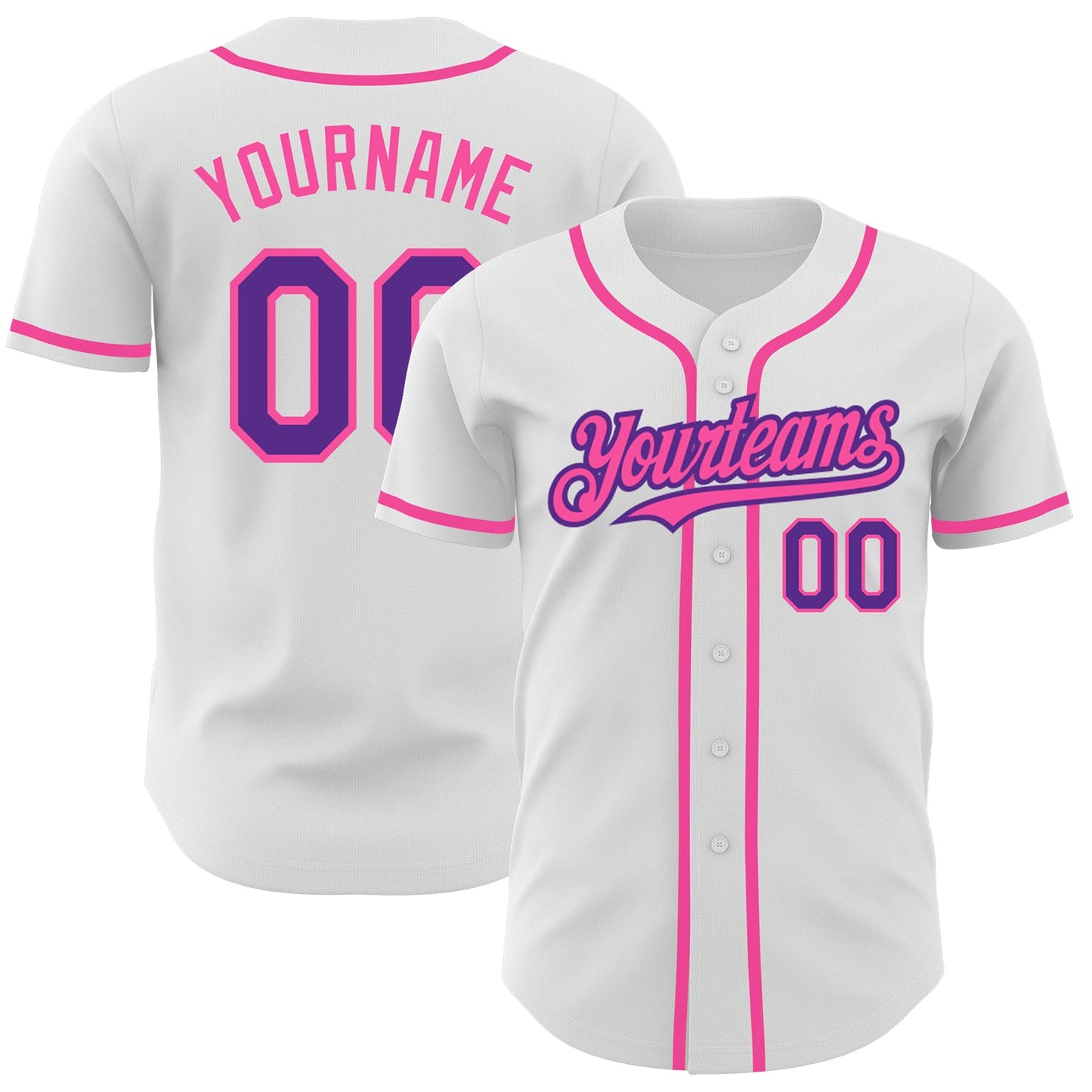Custom White Purple-Pink Authentic Baseball Jersey - Main View