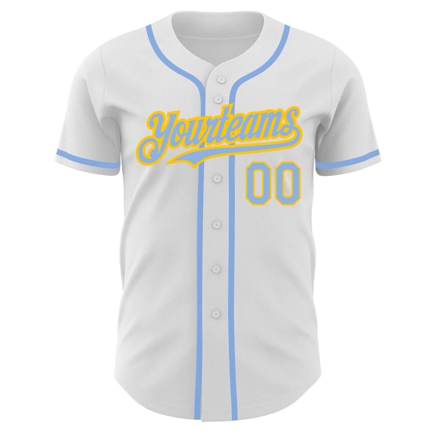 Custom White Light Blue-Yellow Authentic Baseball Jersey view 2
