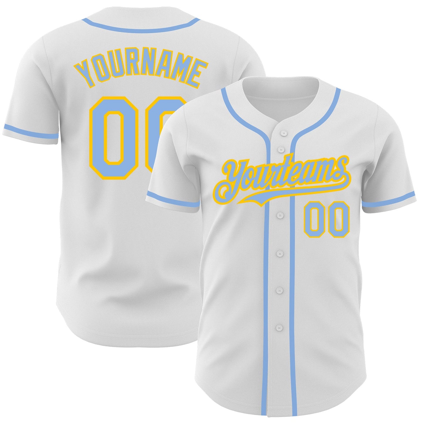 Custom White Light Blue-Yellow Authentic Baseball Jersey - Main View