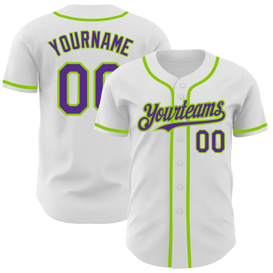 Custom White Purple-Neon Green Authentic Baseball Jersey - Main View