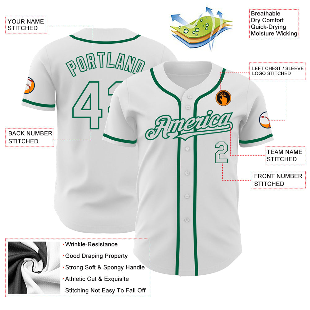 Custom White Kelly Green Authentic Baseball Jersey view 3