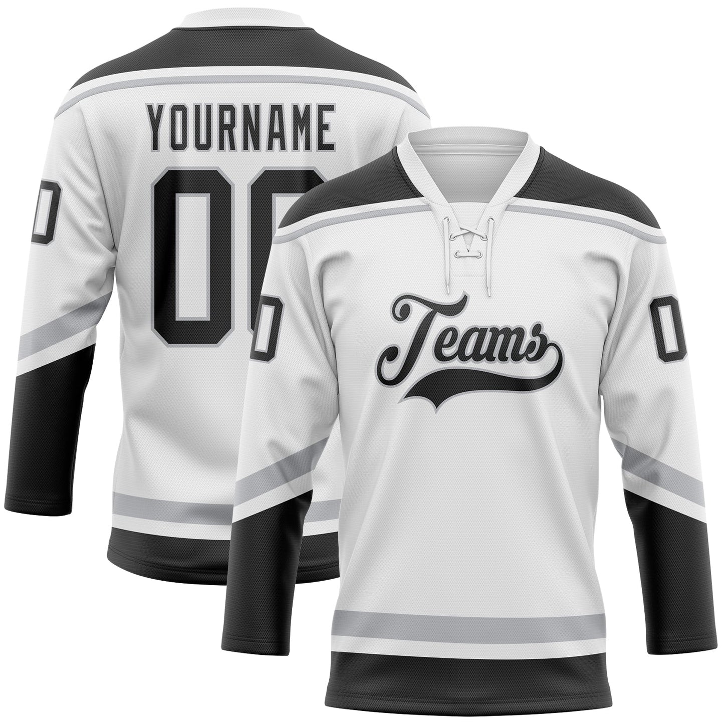 Custom White Black-Gray Hockey Lace Neck Jersey - Main View