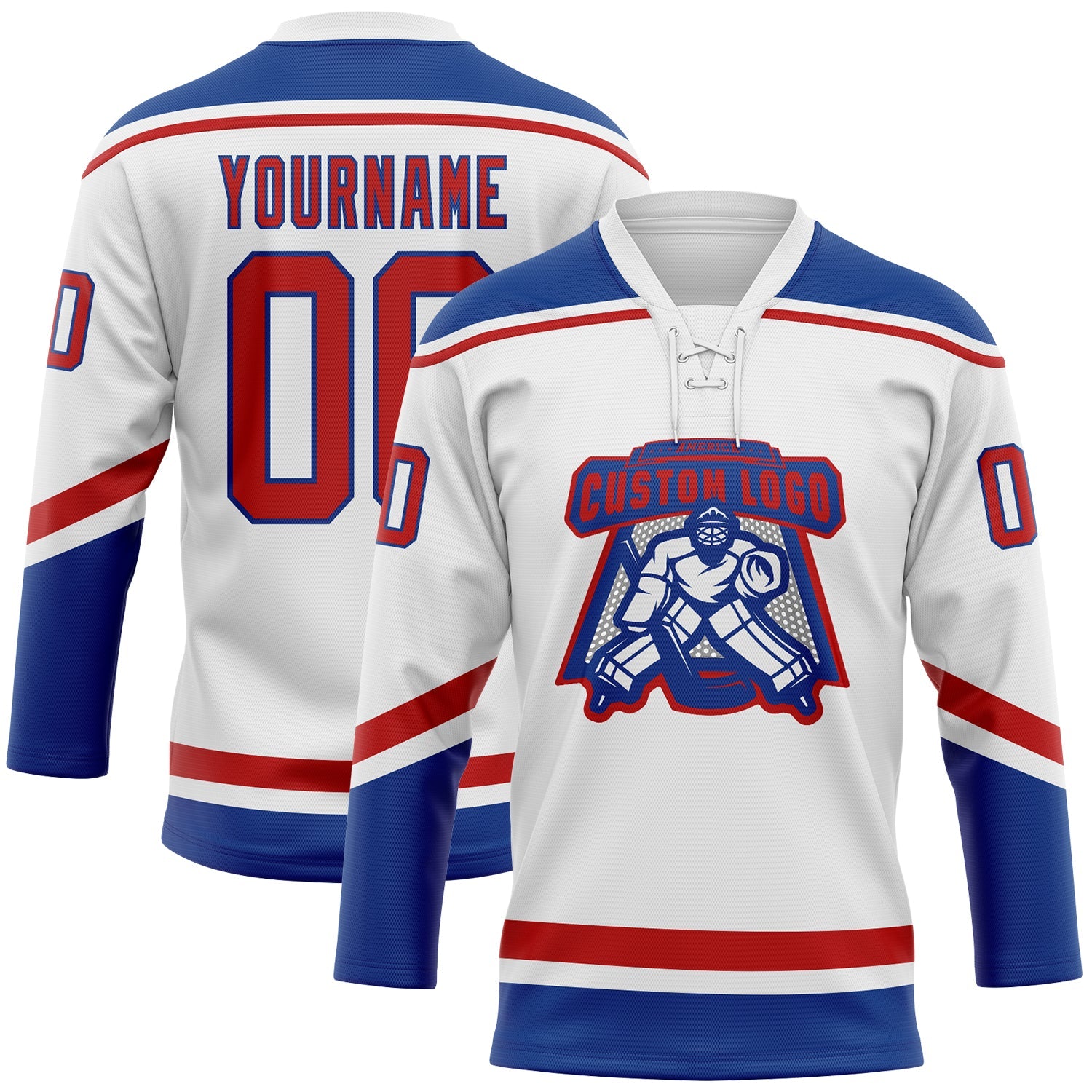 Custom White Red-Royal Hockey Lace Neck Jersey view 2