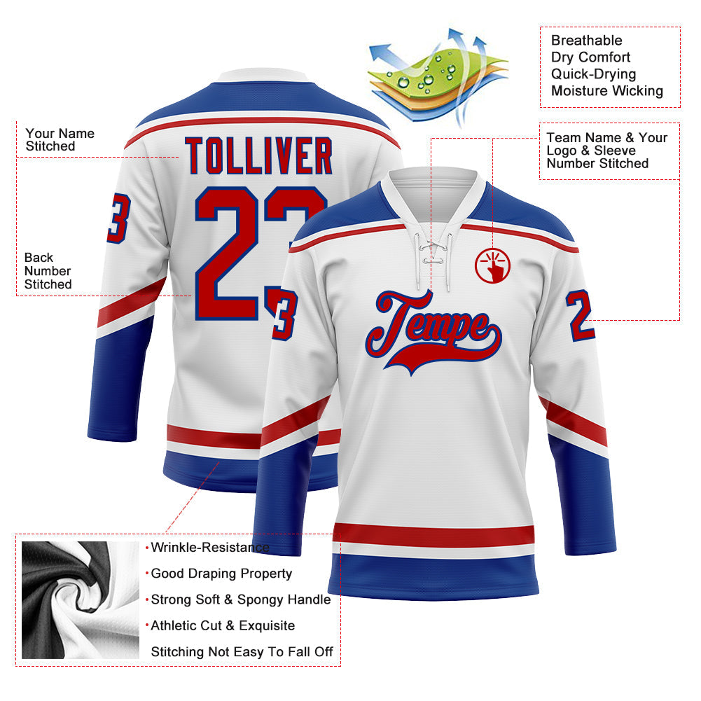Custom White Red-Royal Hockey Lace Neck Jersey view 3