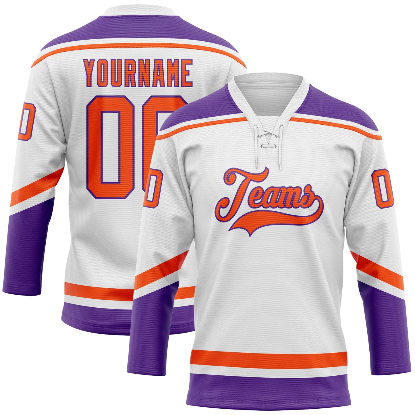 Custom White Orange-Purple Hockey Lace Neck Jersey - Main View