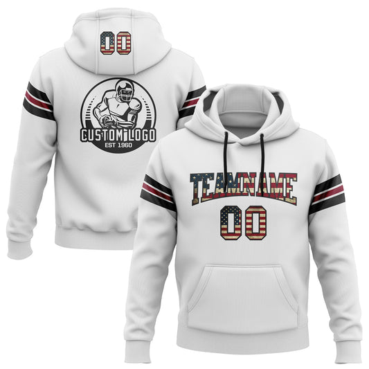 Custom Stitched White Vintage USA Flag Black-Crimson Football Pullover Sweatshirt Hoodie - Main View