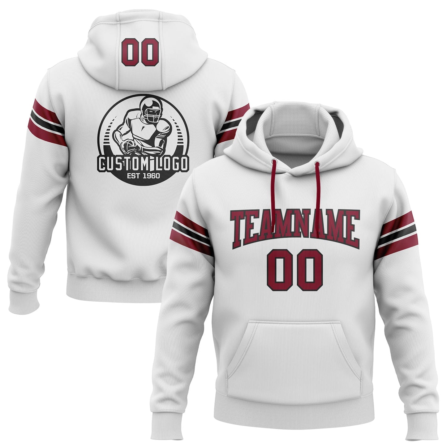 Custom Stitched White Crimson-Black Football Pullover Sweatshirt Hoodie - Main View