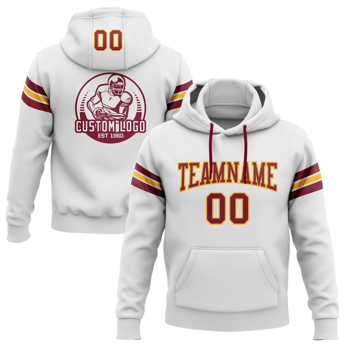 Custom Stitched White Crimson-Gold Football Pullover Sweatshirt Hoodie - Main View