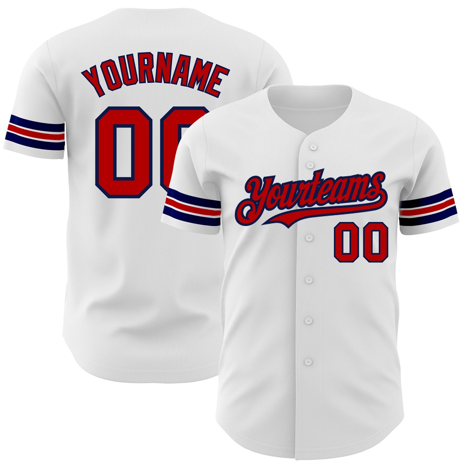 Custom White Red-Navy Authentic Baseball Jersey - Main View