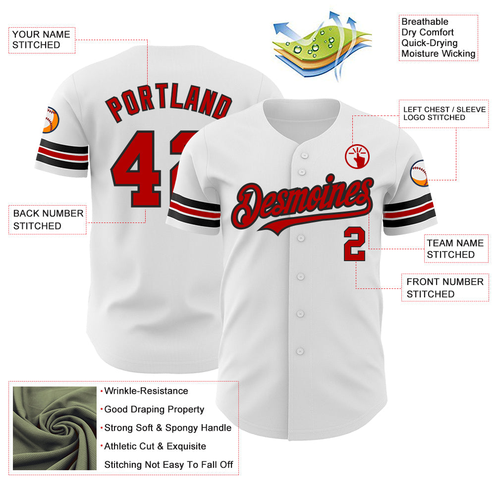 Custom White Red-Black Authentic Baseball Jersey view 3