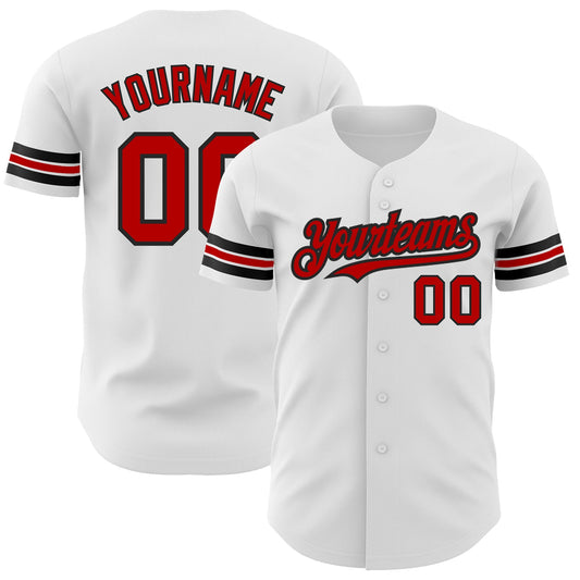 Custom White Red-Black Authentic Baseball Jersey - Main View