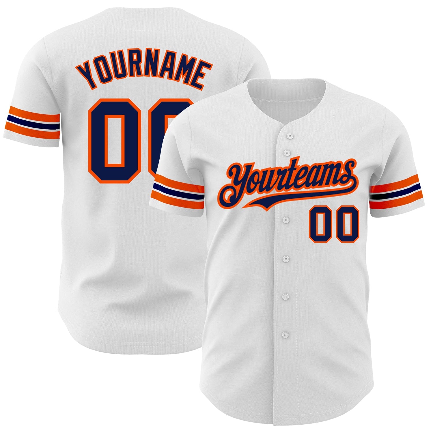 Custom White Navy-Orange Authentic Baseball Jersey - Main View
