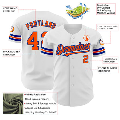 Custom White Orange-Royal Authentic Baseball Jersey view 3