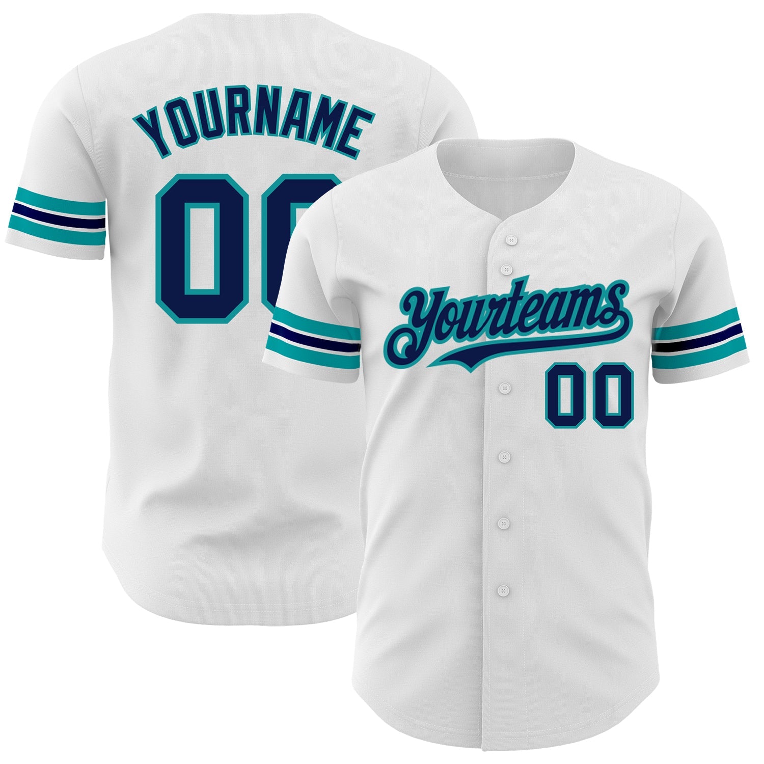 Custom White Navy-Teal Authentic Baseball Jersey - Main View