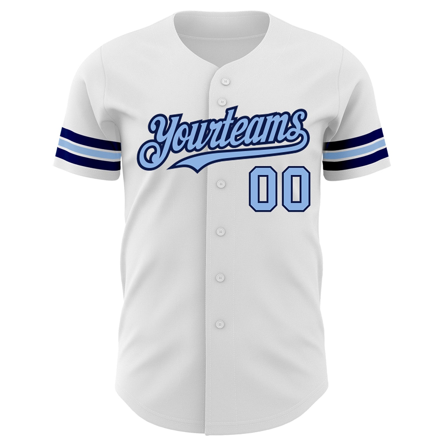 Custom White Light Blue-Navy Authentic Baseball Jersey view 2