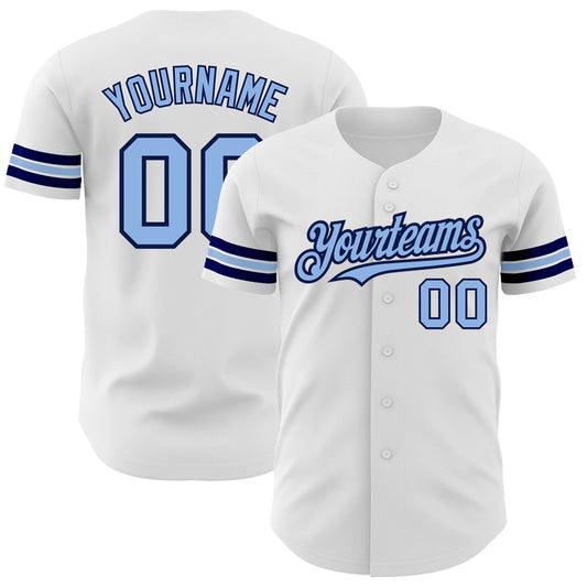 Custom White Light Blue-Navy Authentic Baseball Jersey - Main View