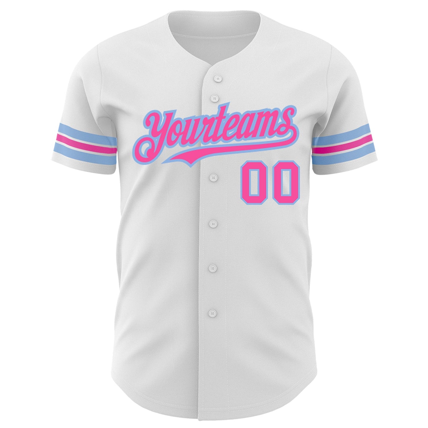 Custom White Pink-Light Blue Authentic Baseball Jersey view 2