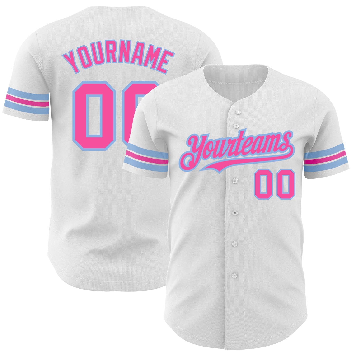 Custom White Pink-Light Blue Authentic Baseball Jersey - Main View