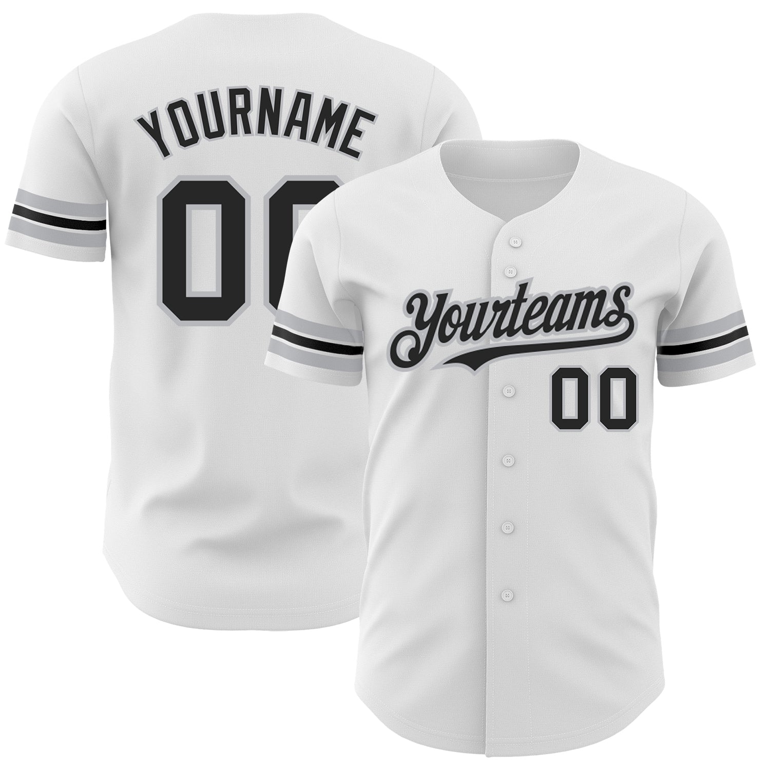 Custom White Black-Gray Authentic Baseball Jersey - Main View